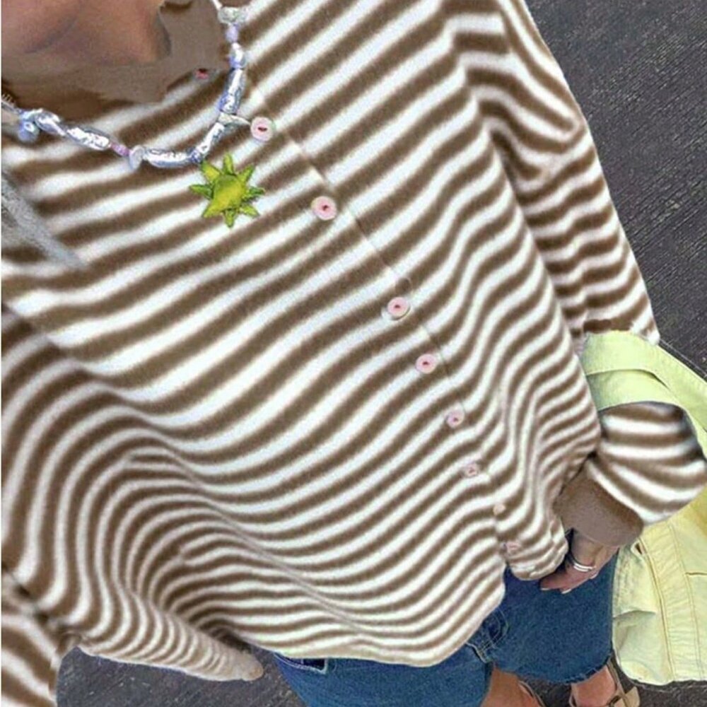 Brown Casual Women's Vivid Style Street Striped Knit Cardigan sweater - Picture 5 of 7